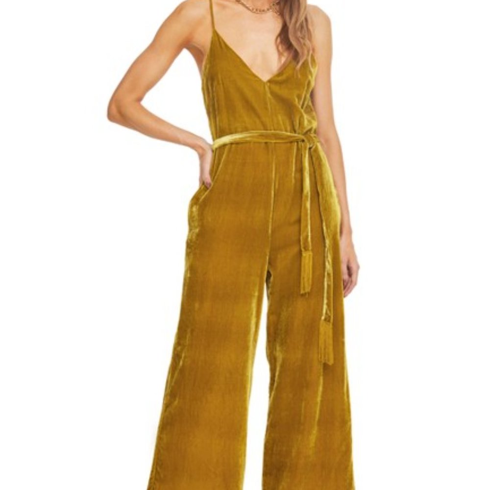 ASTR the Label Hey Hey Hey Gold Velvet Jumpsuit